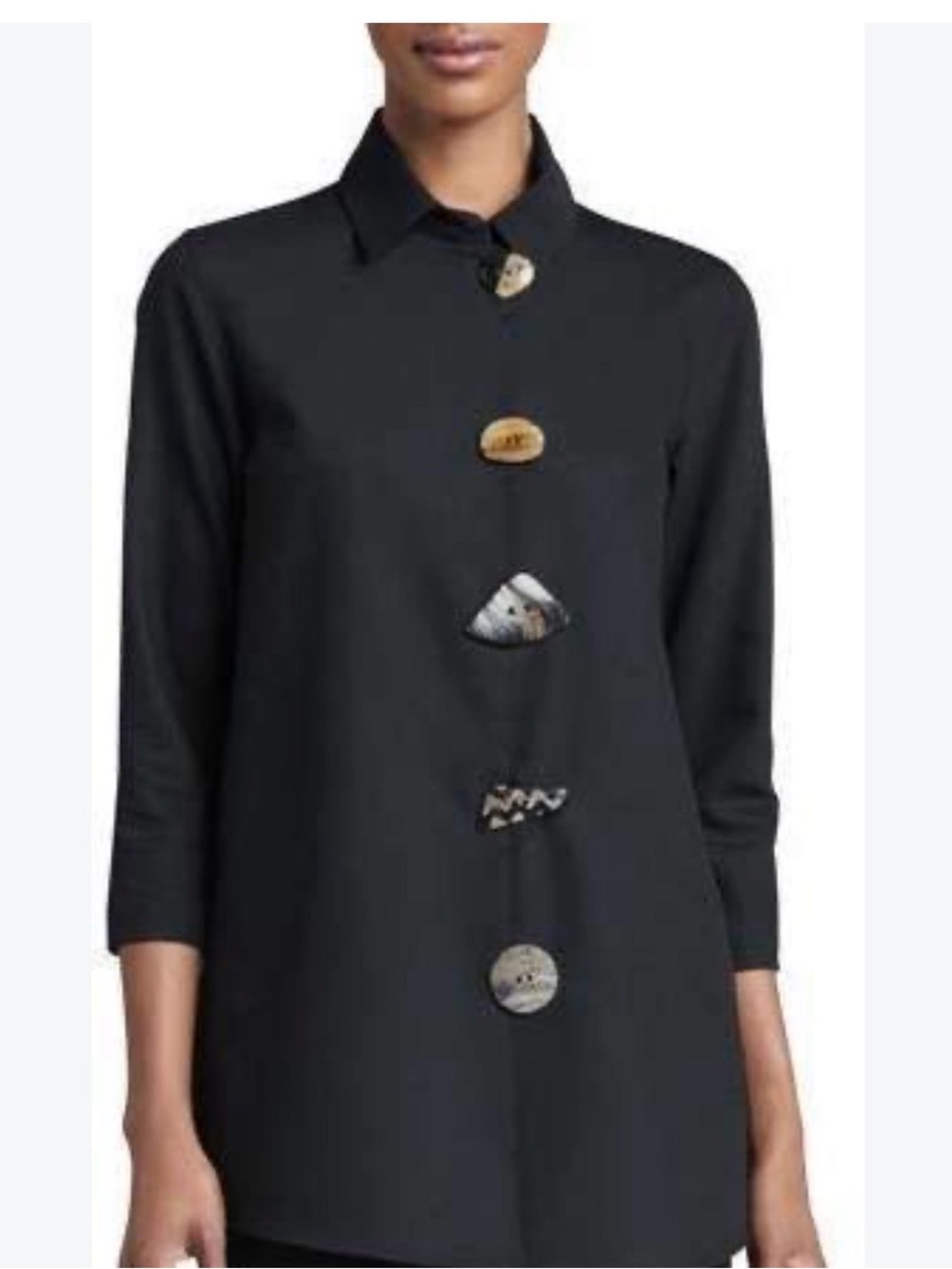 Caroline Rose Black Tunic Swing Top with Statement Buttons